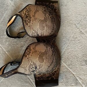 Cacique Black Lace Overlay Balconette Bra with Nude Lining